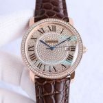Replica Cartier Ronde Solo Diamonds Watch Rose Gold Brown Leather Strap 42MM